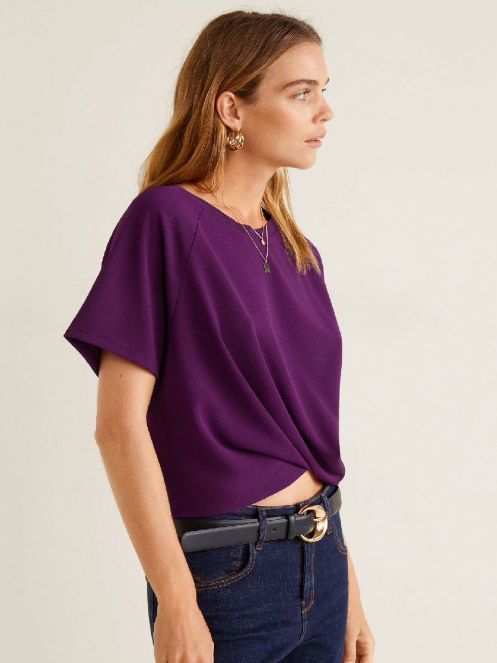 Mango Women Purple Twist Front Knot Shirt • US XS